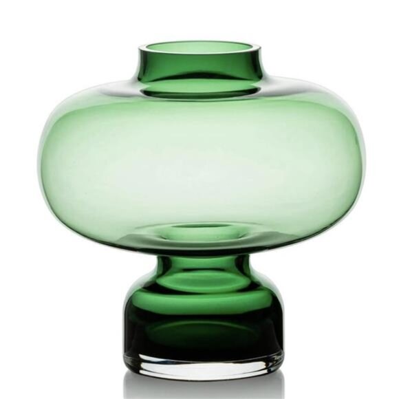 NEW Anthro Large Green Glass Asymmetrical Boho Art Deco Flower Vase Decor - 8" - Picture 3 of 9